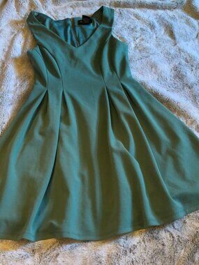 TEEZEME Teal Pleated V-Neck Dress Size Large